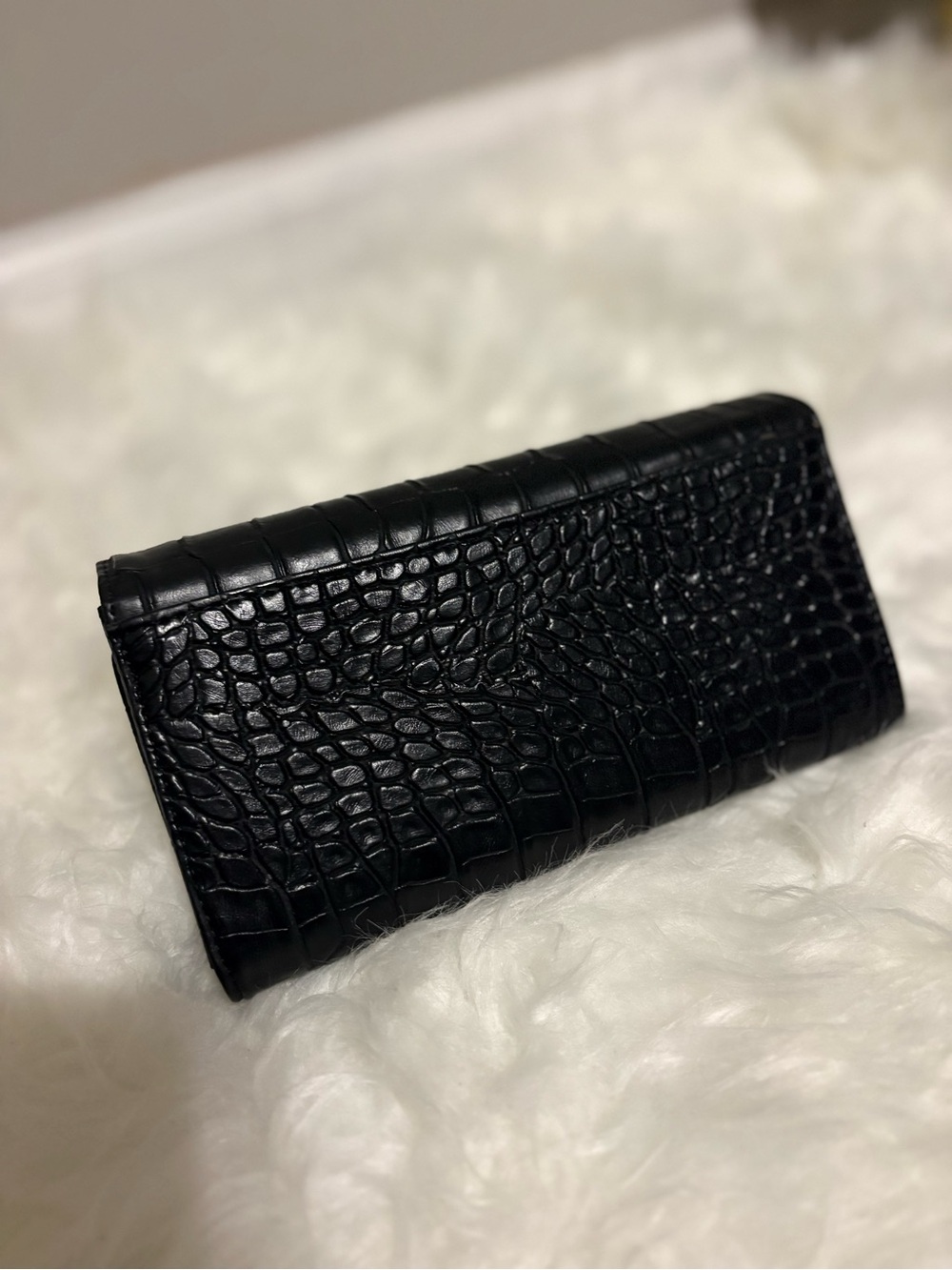 ANDREA FENZI Black Croc-Embossed Card Holder